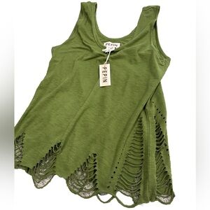 NWT Pepin Green Tank Top – Boho Festival Style, Shredded Hem, Size S